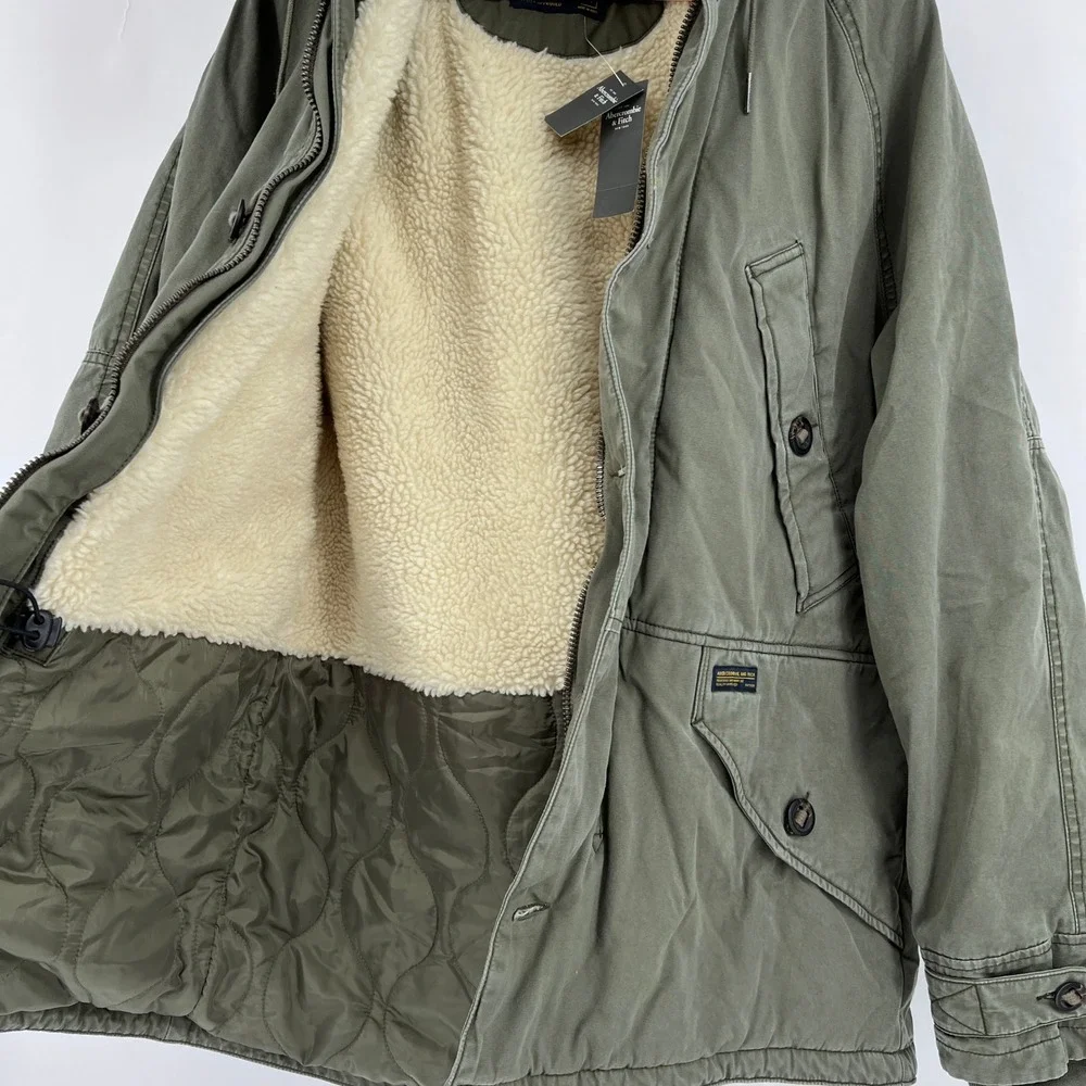 NWT Abercrombie & Fitch Mens Sherpa Parka Jacket Military Olive Green‎ size M